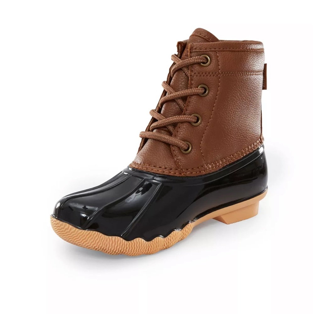 JBU Kids Brown and Black Duck Rain Boots with Tan Sole